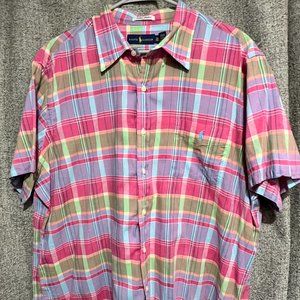Ralph Lauren Men's XXL Pink Purple Green Plaid Short Sleeve Button Down Shirt